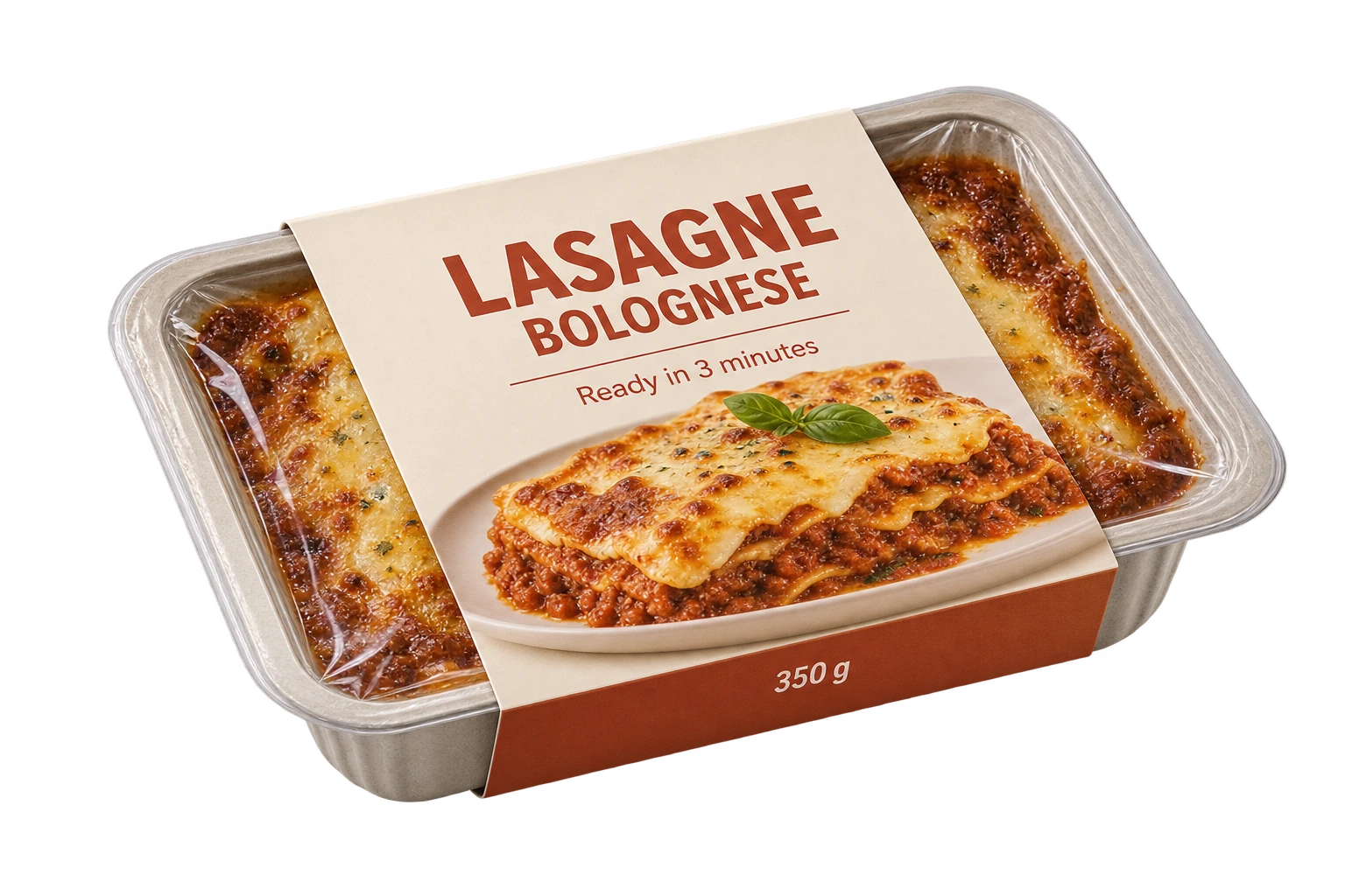 An illustrative supermarket lasagne ready meal