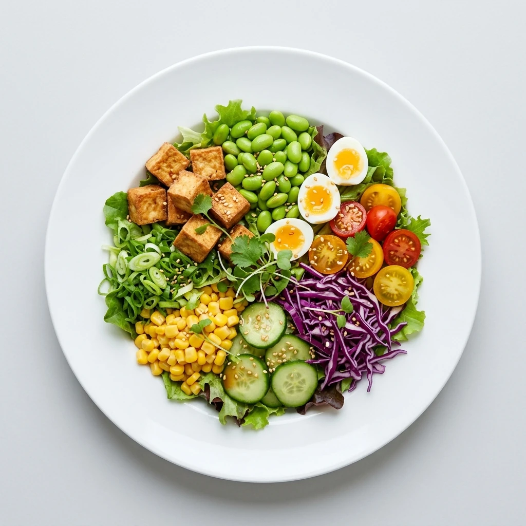 Tofu and edamame dinner salad