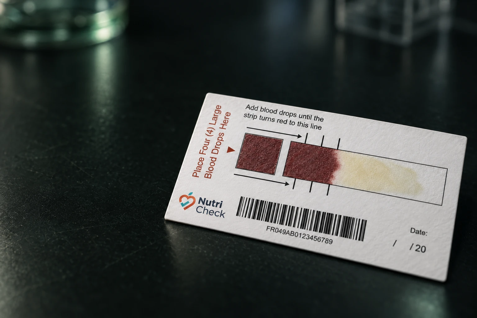 Concept image of a NutriCheck plasma separation card, with a red blood region and pale yellow plasma