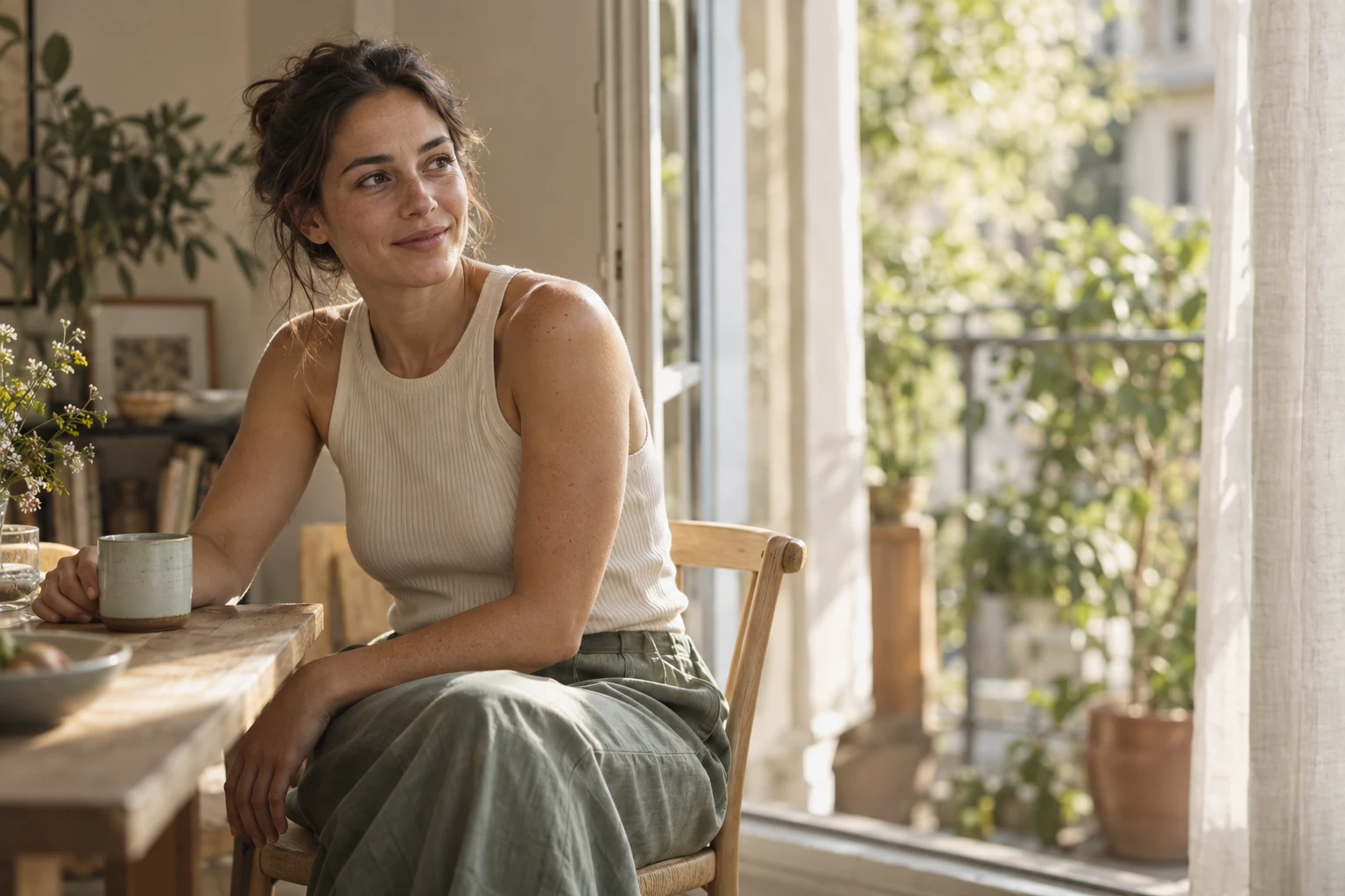 A woman in a calm everyday setting, introducing your Menopause plan